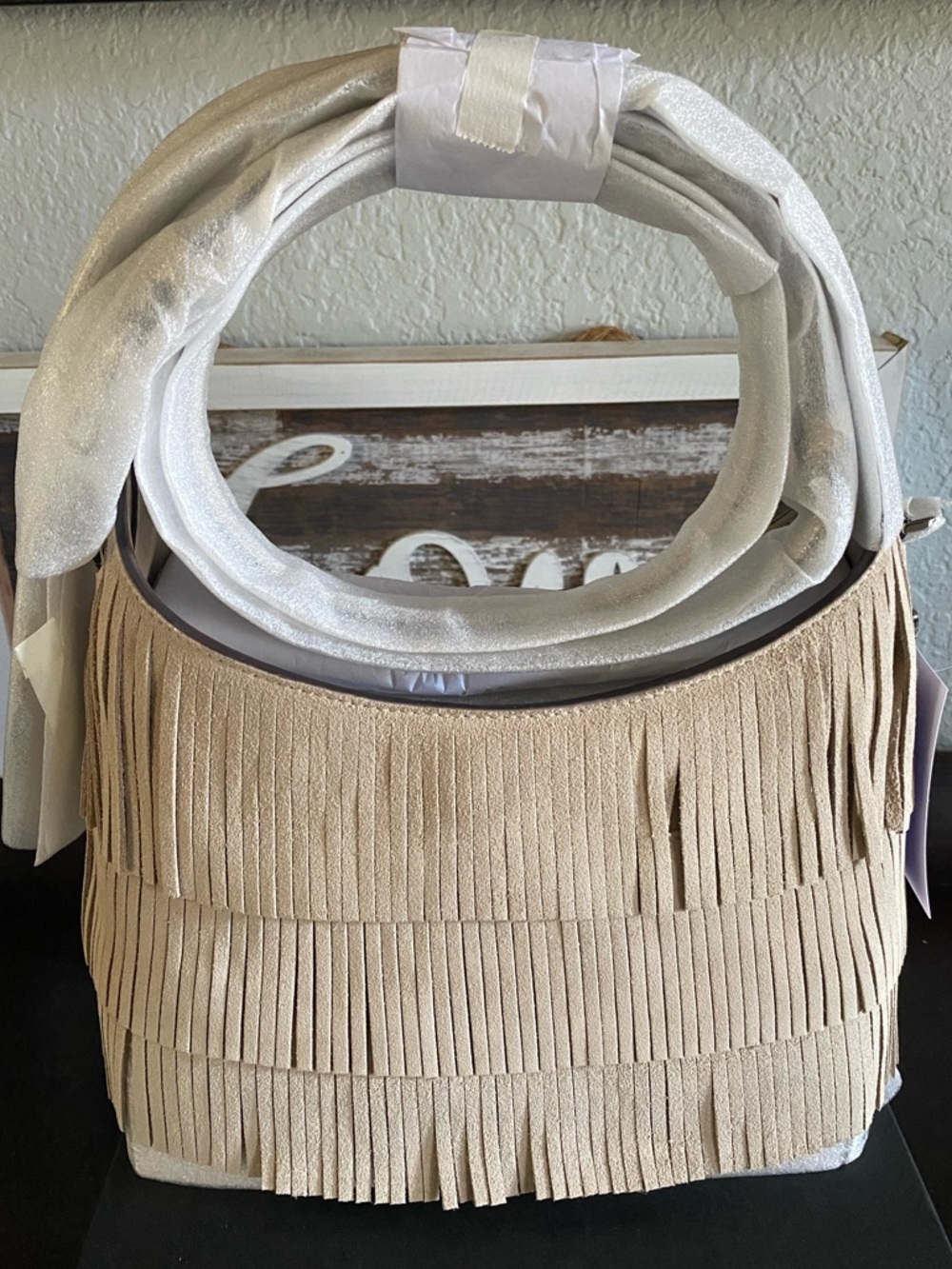 Kate Spade Suede Fringe Mini Crossbody Light Sand NWT Boho Western Bag KN586 - Picture 4 of 9